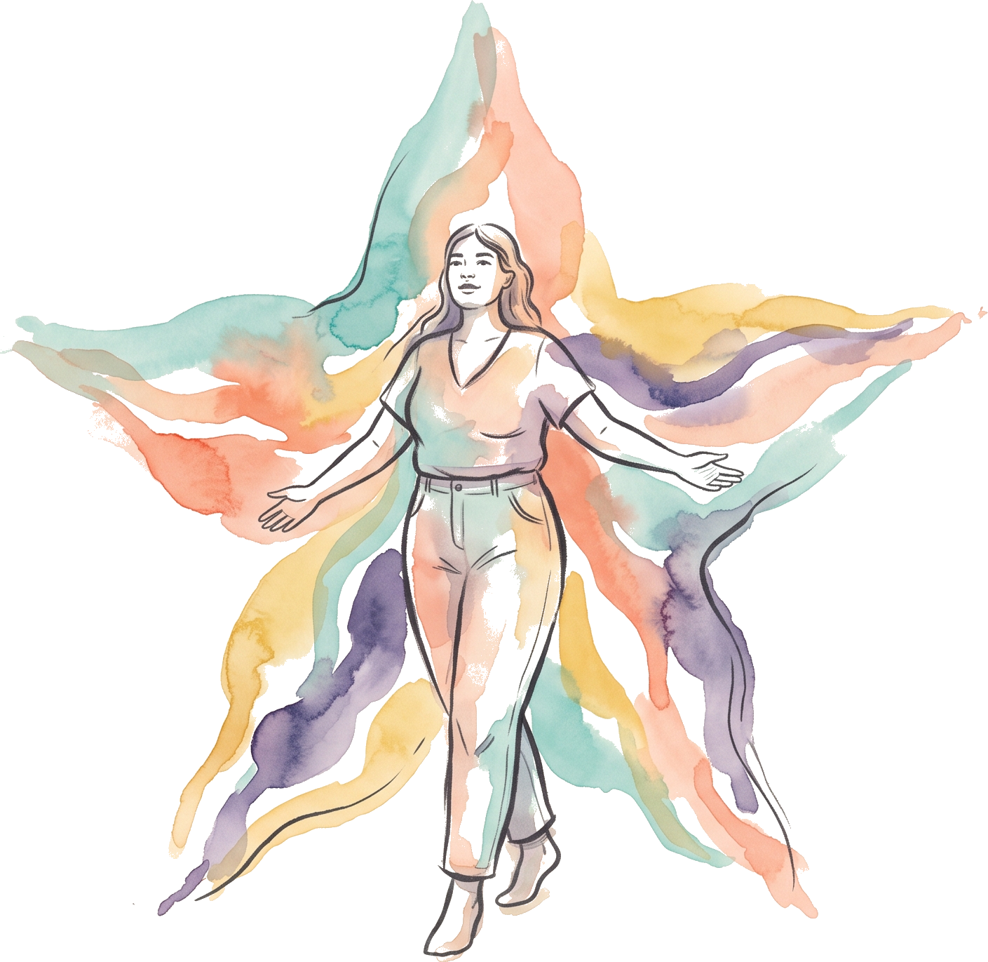 Illustrated star character walking with a trailing wire of energy